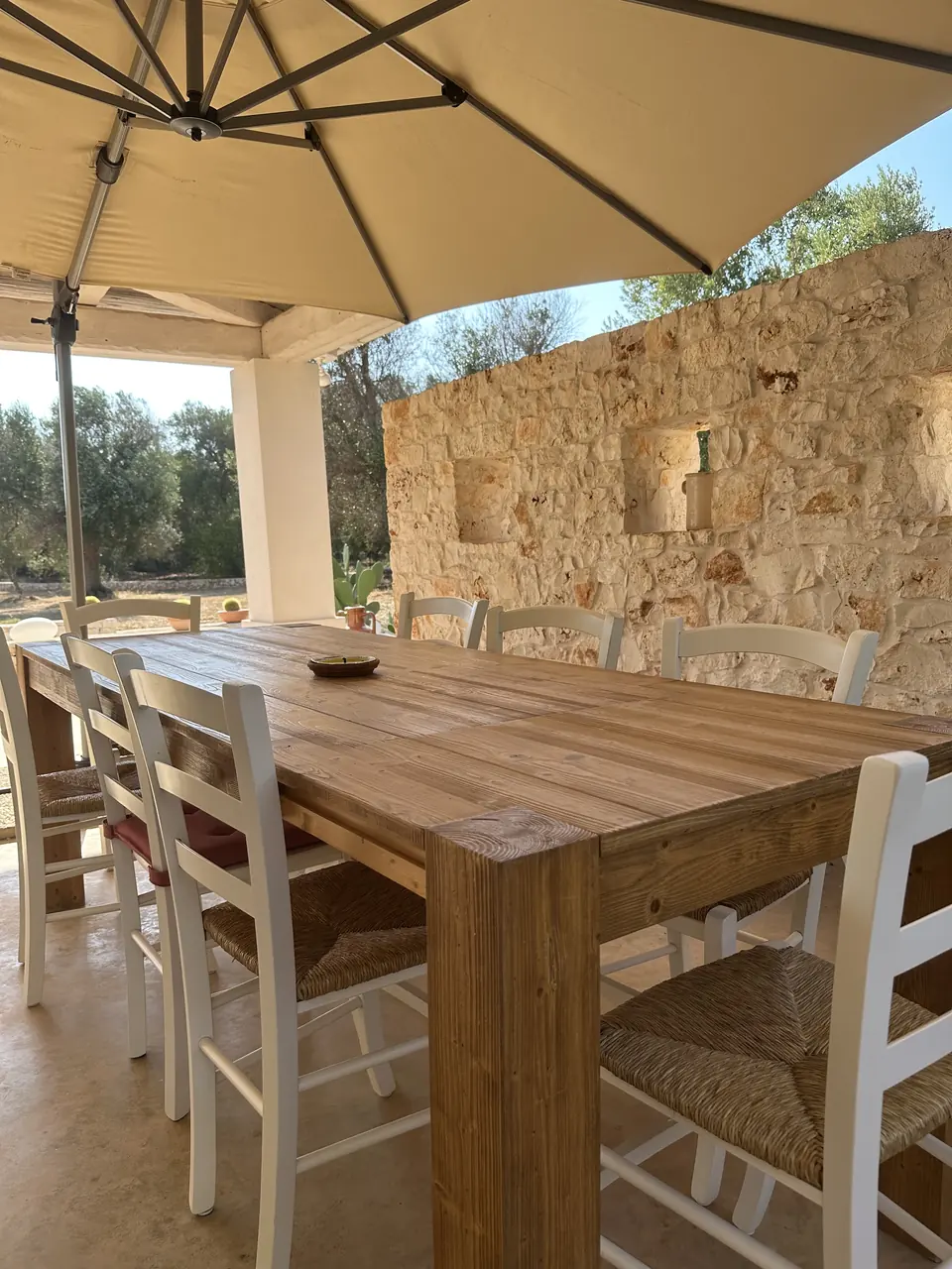 Covered outdoor dining table for ten