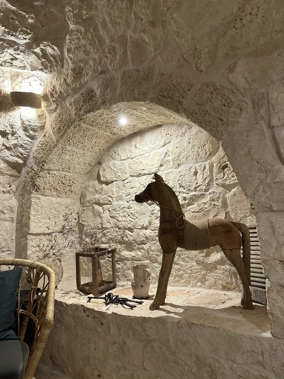 Inside the restored trullo, with its dry-stone dome